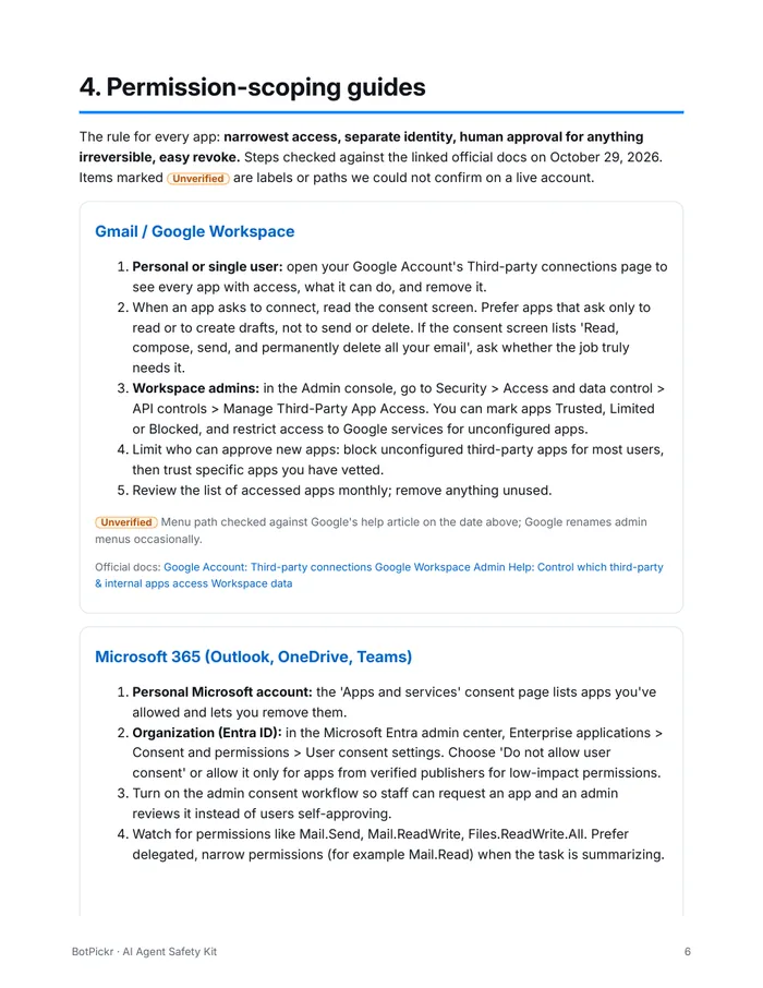 Sample page: the pre-connection checklist